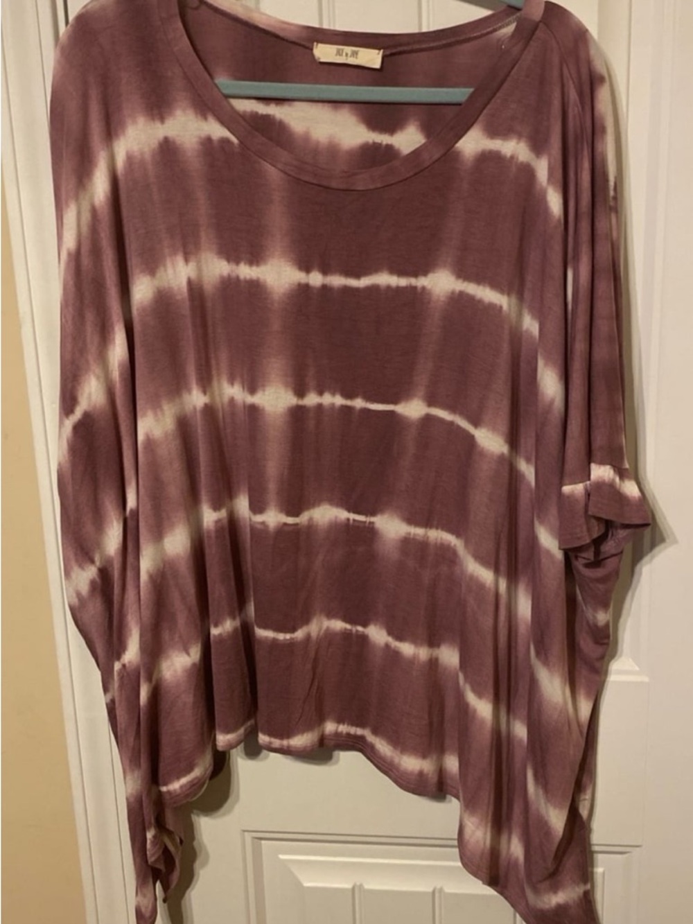 Relaxed Mauve & Cream Tie-Dye Scoop Neck Blouse